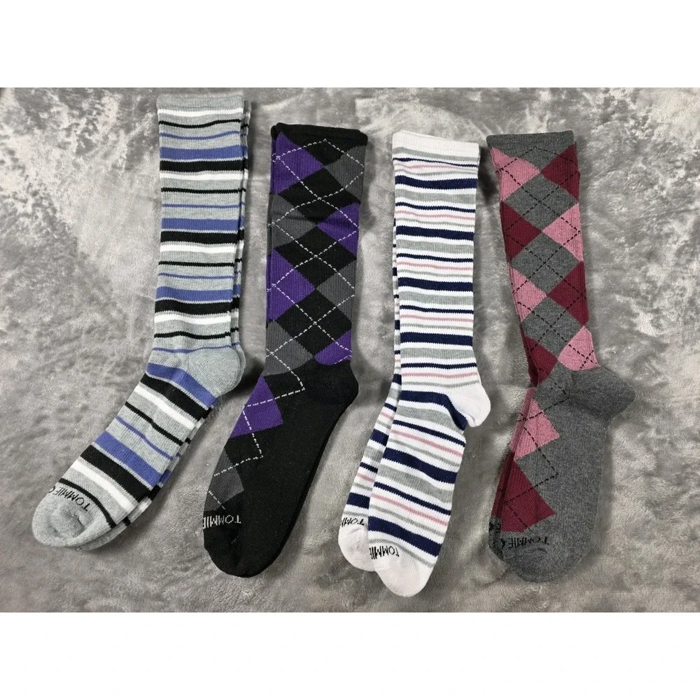 Tommie Copper 4 Pair‎ Stripe/Argyle Compression OTC Socks Women's 4-6.5